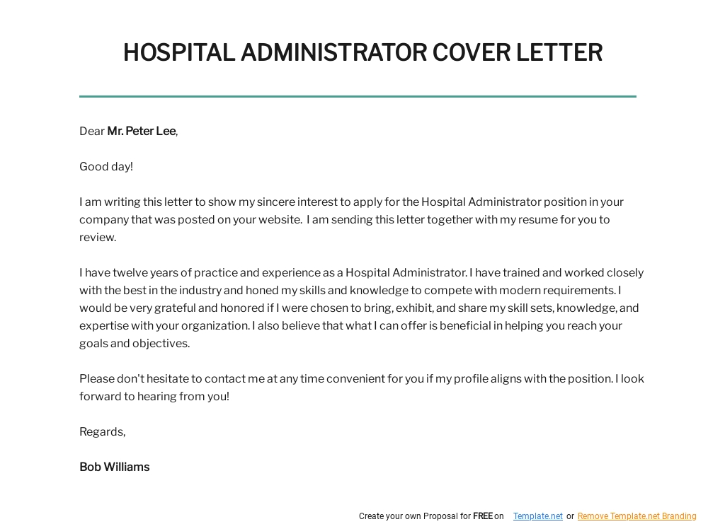 Free Hospital Administrator Cover Letter Template.jpe