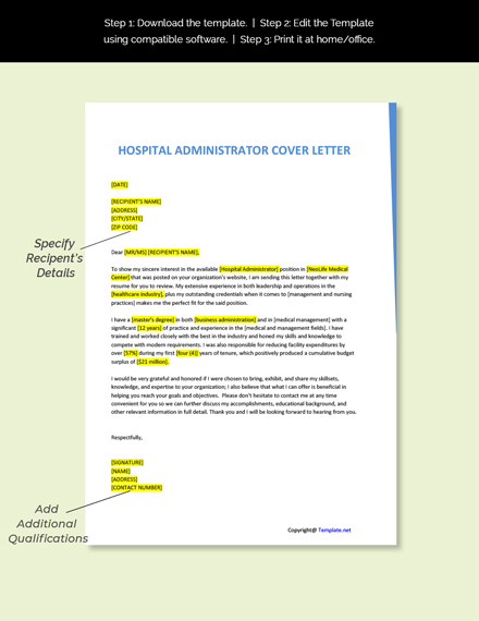 Free Hospital Administrator Cover Letter Template - Google Docs, Word ...