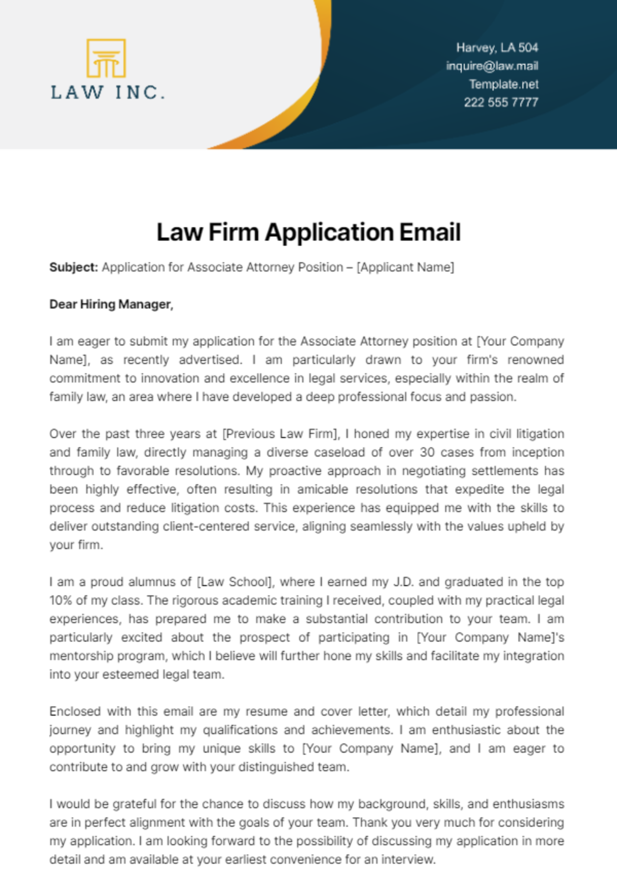 Law Firm Application Email Template