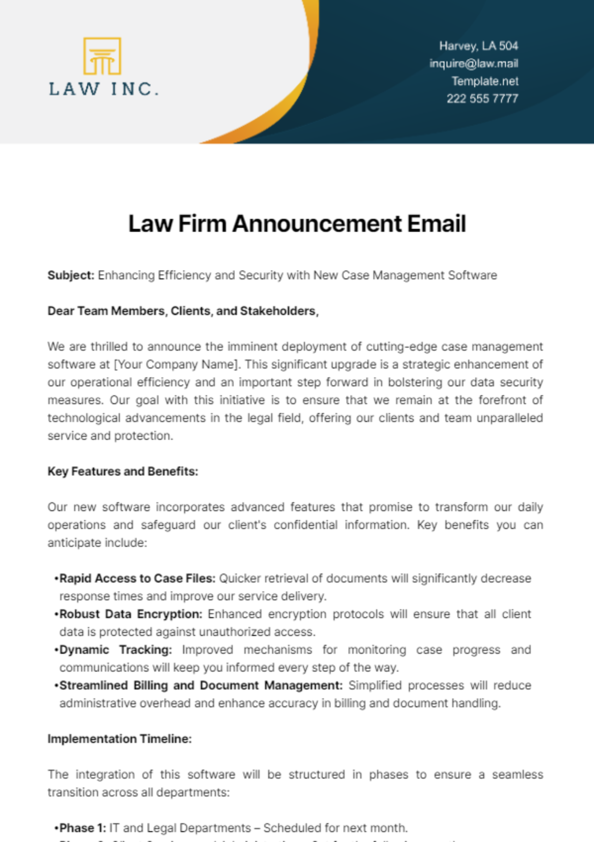 Law Firm Announcement Email Template