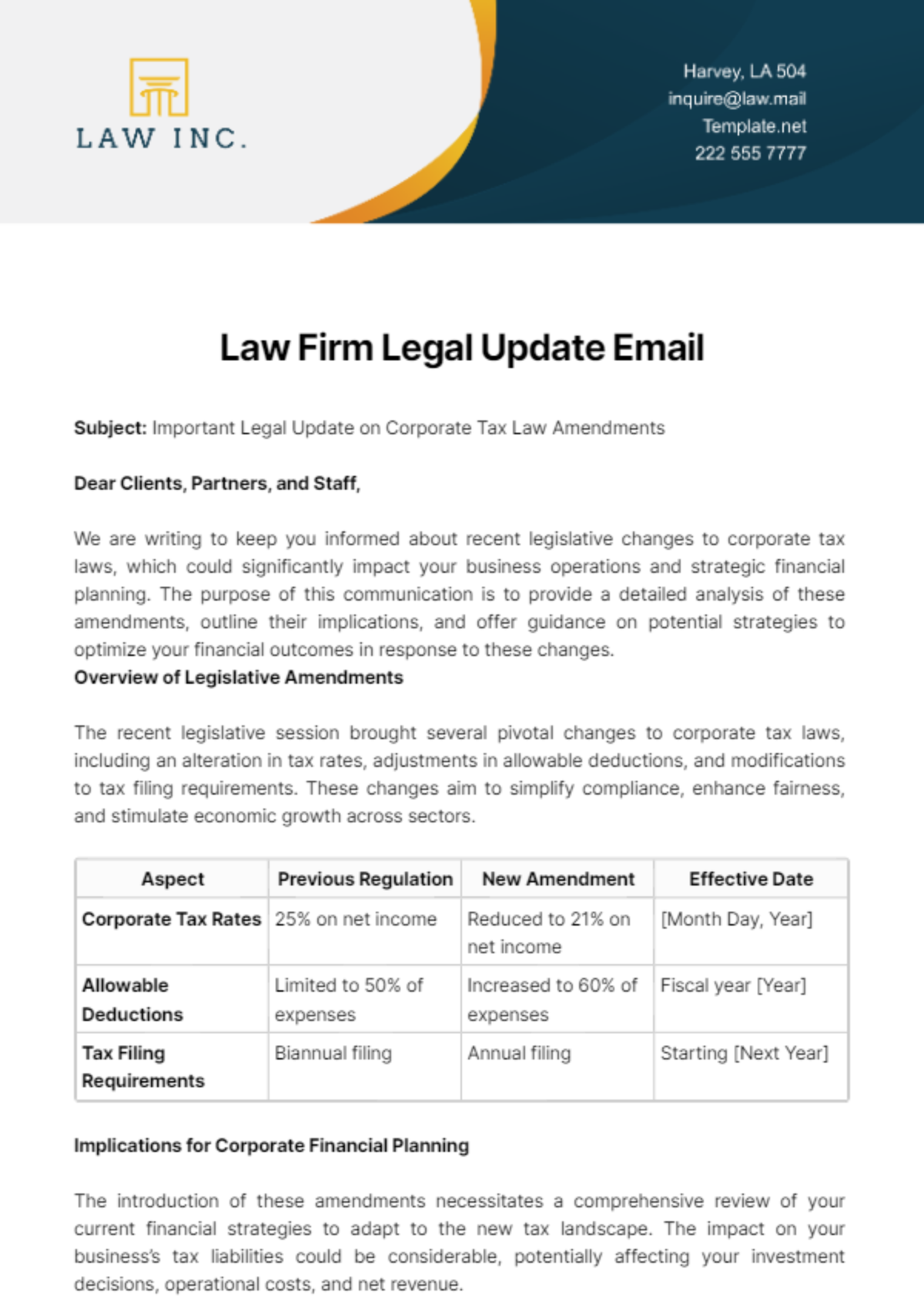 Law Firm Legal Update Email Template