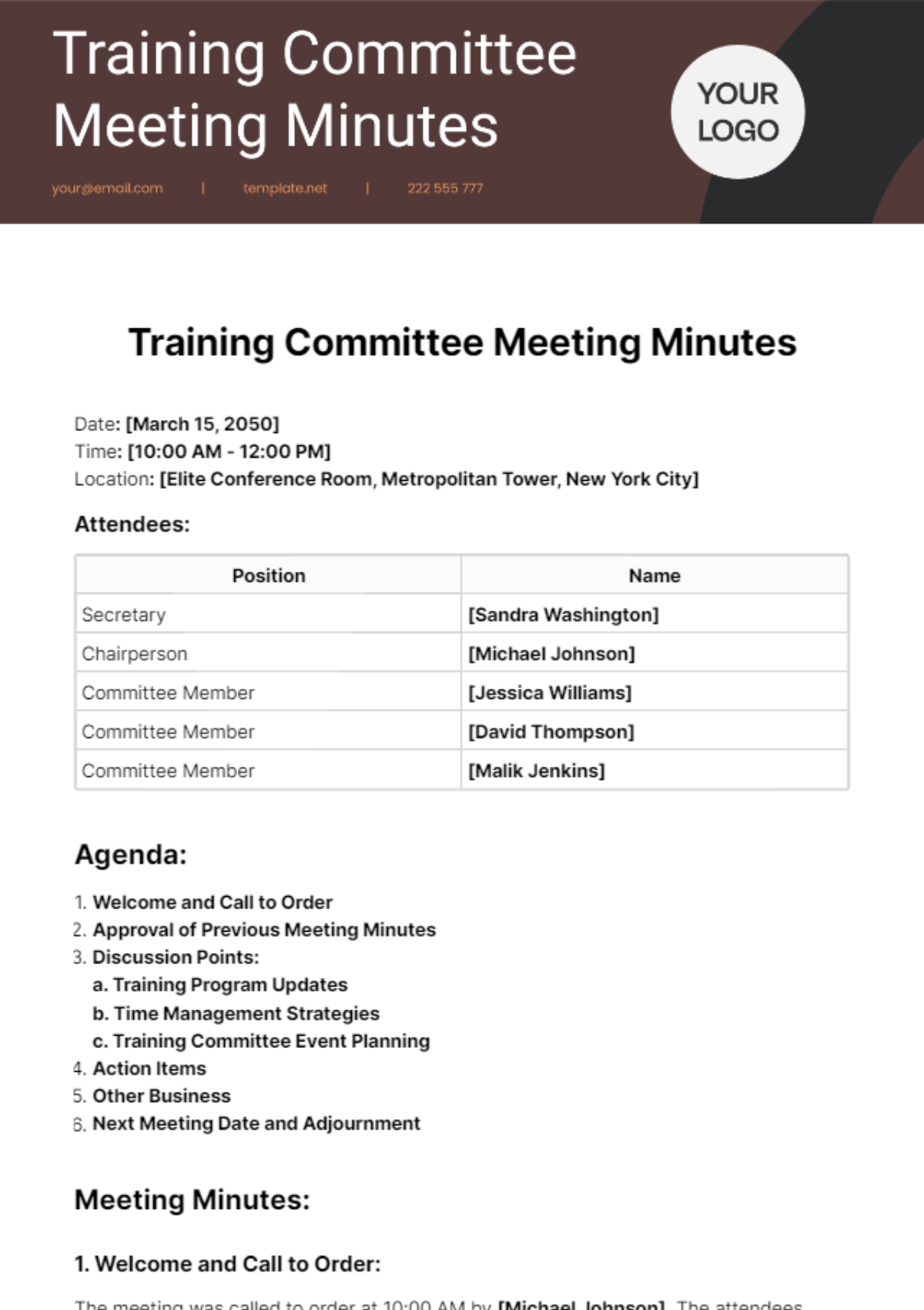 Training Committee Meeting Minutes Template
