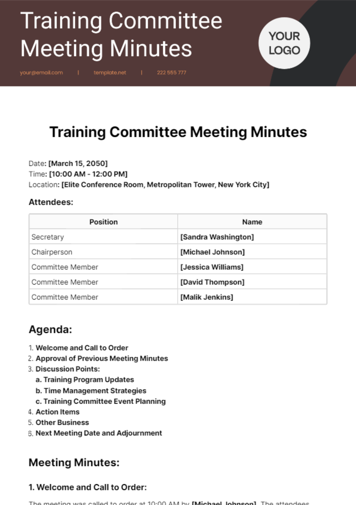 Training Committee Meeting Minutes Template | Template.net