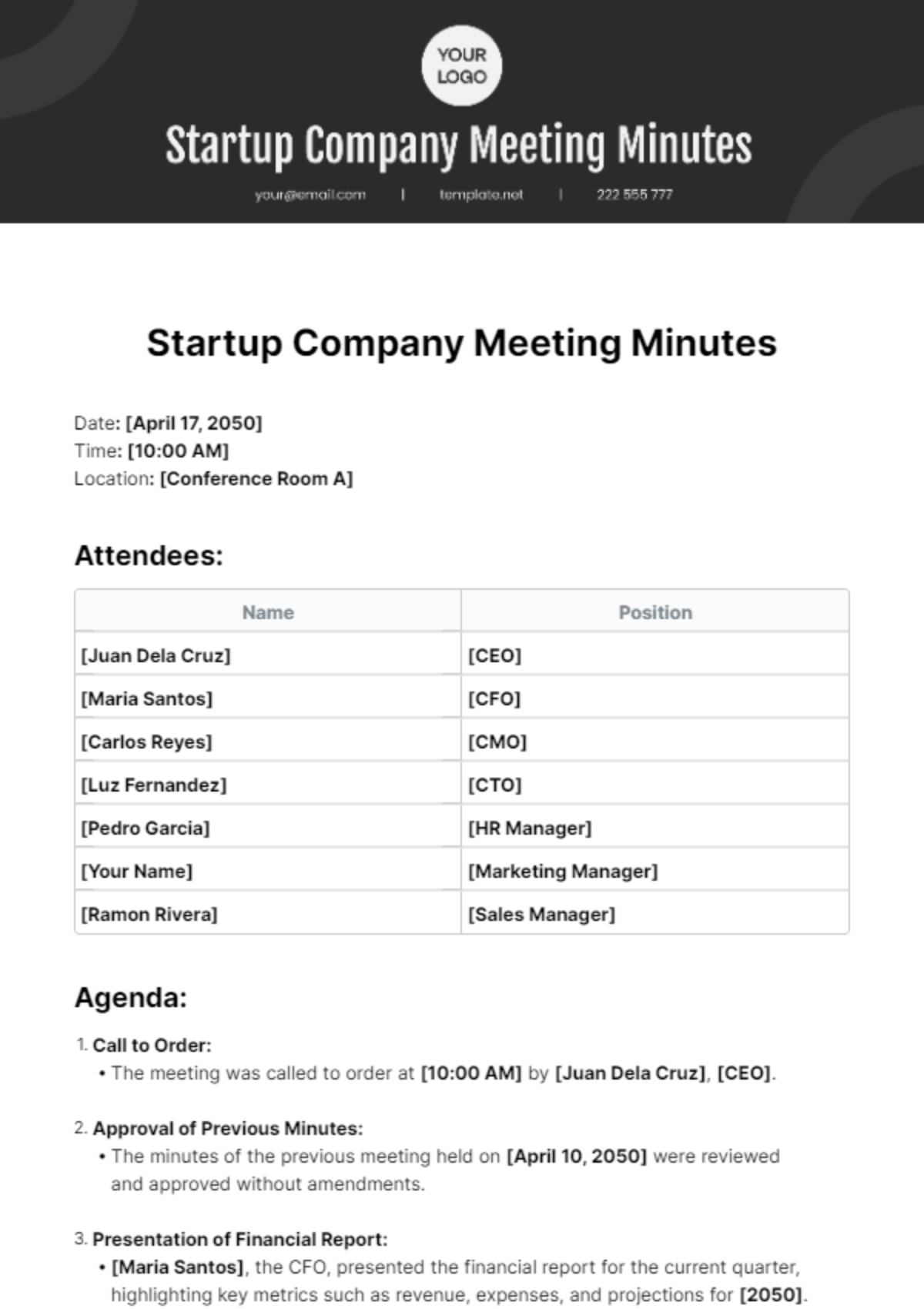 Startup Company Meeting Minutes Template - Edit Online & Download