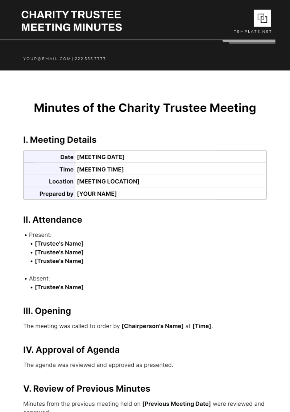 Charity Trustee Meeting Minutes Template