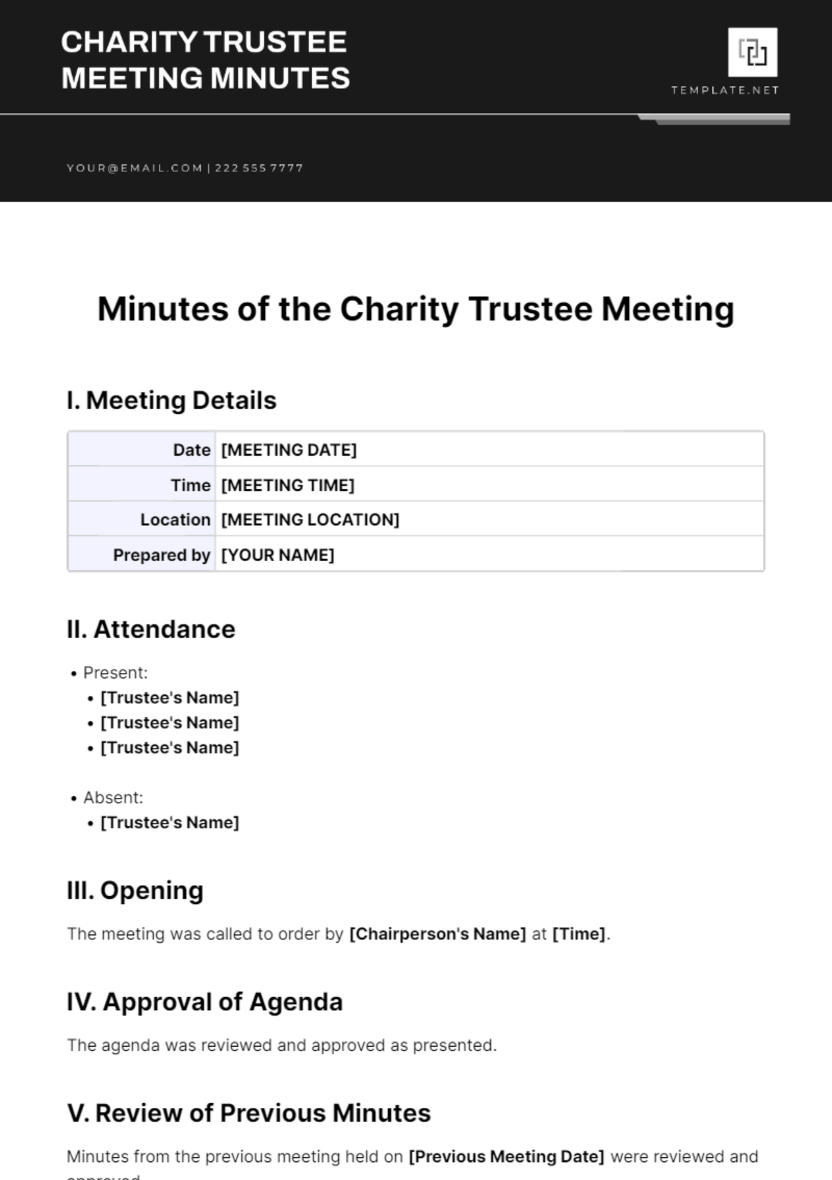 Charity Trustee Meeting Minutes Template - Edit Online & Download