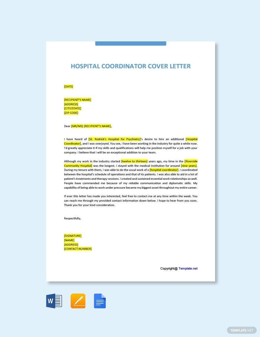 Hospital Coordinator Cover Letter Template