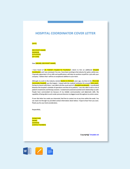 Hospital Coordinator Cover Letter