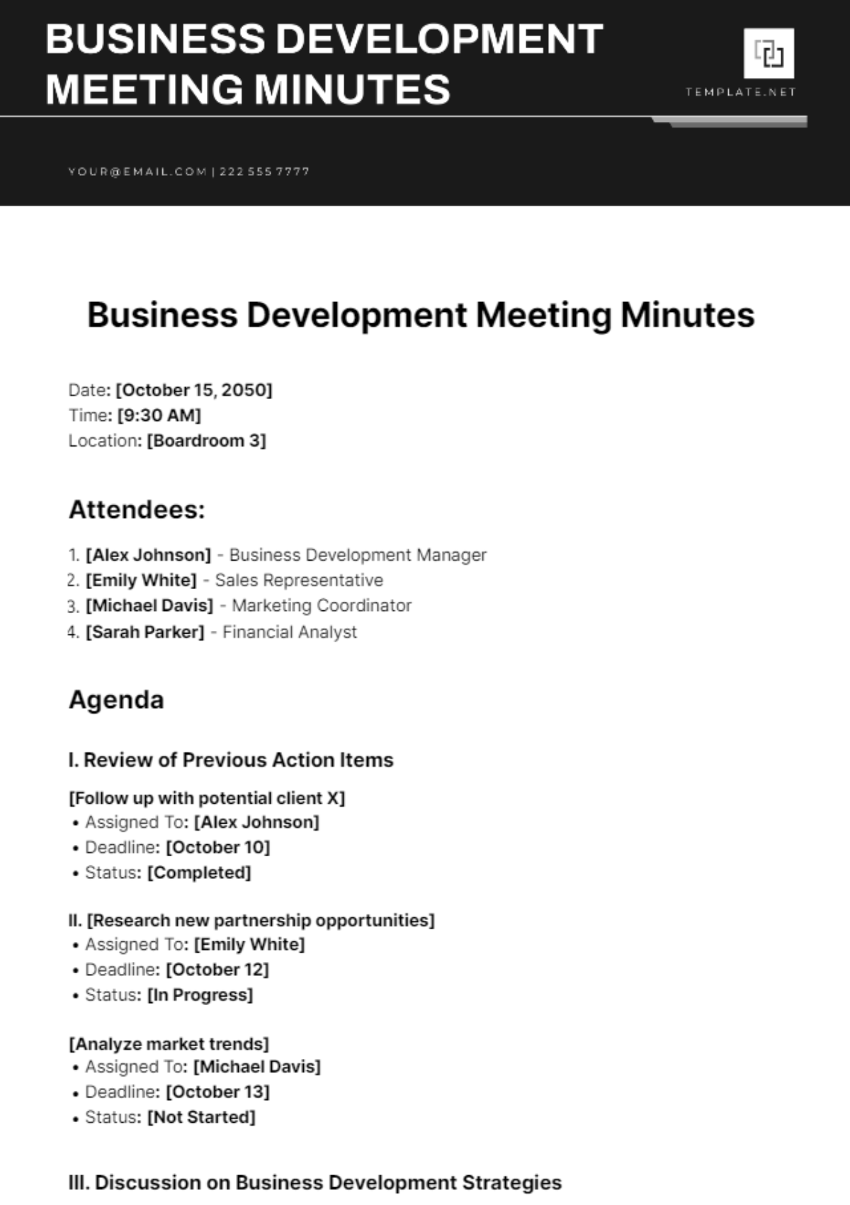 Business Development Meeting Minutes Template