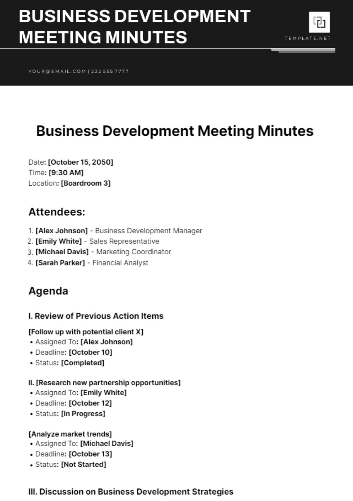 Business Development Meeting Minutes Template - Edit Online & Download