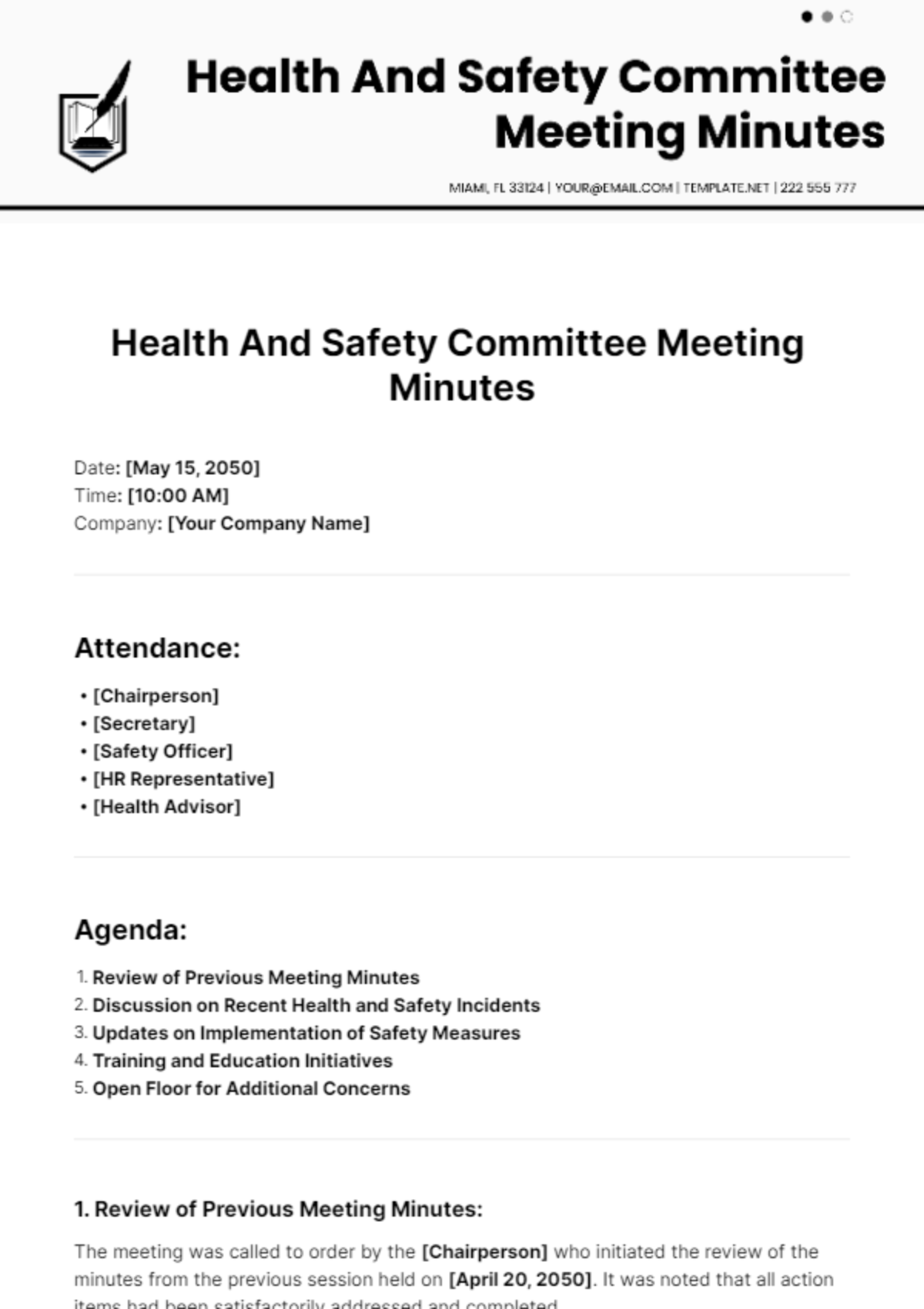 Health And Safety Committee Meeting Minutes Template