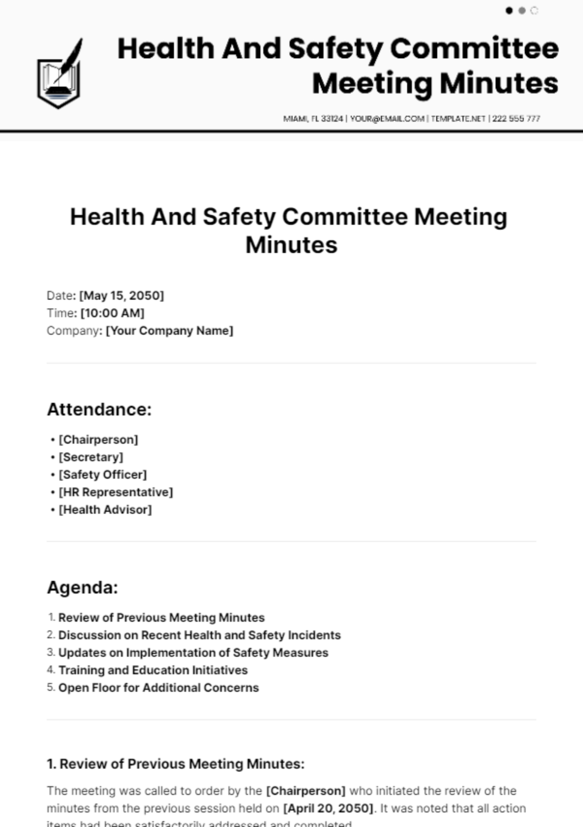 Health And Safety Committee Meeting Minutes Template - Edit Online & Download