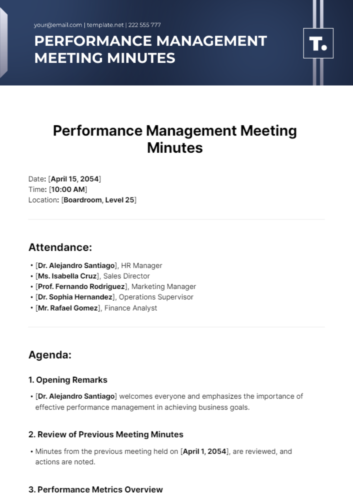 Performance Management Meeting Minutes Template