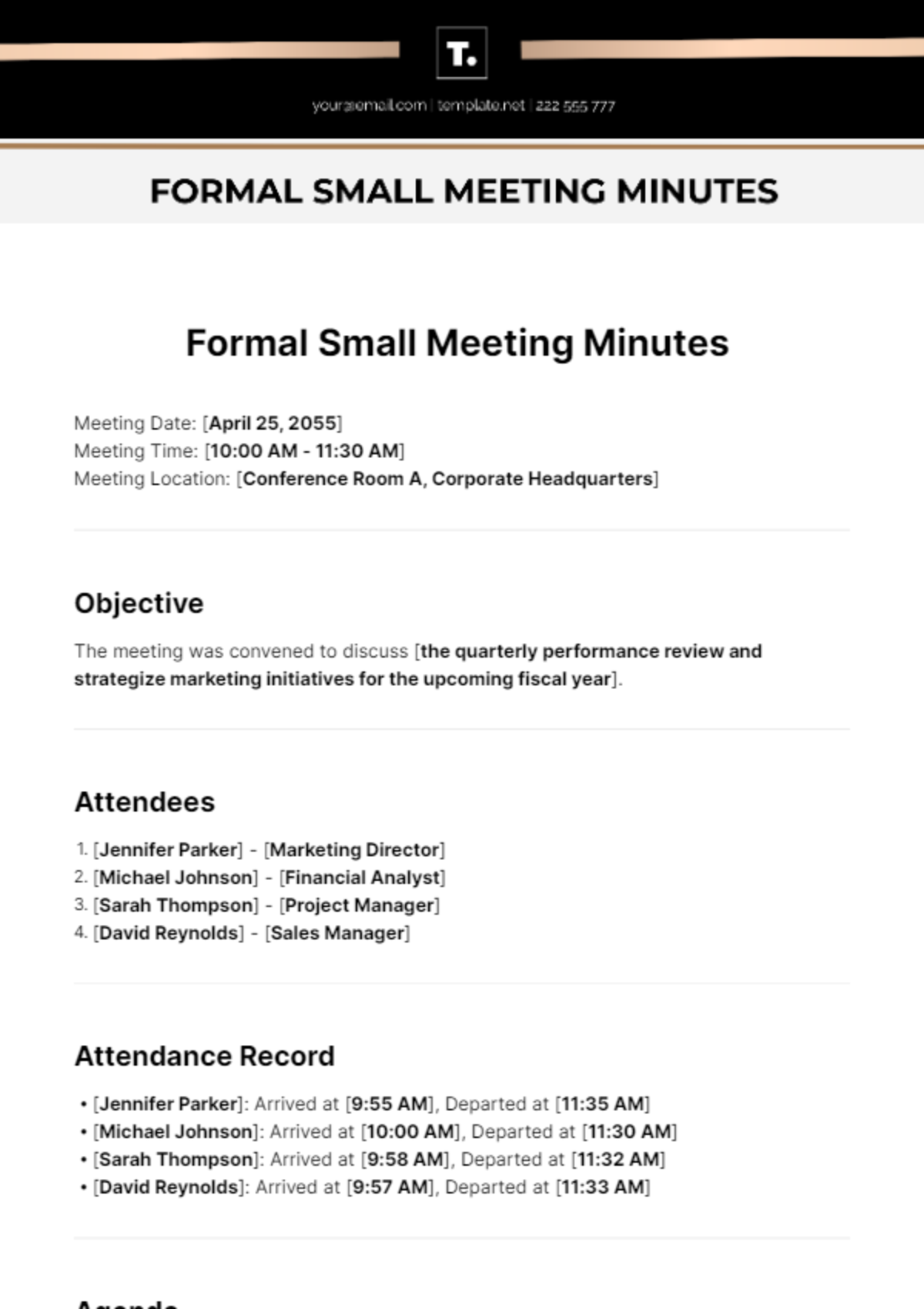 Formal Small Meeting Minutes Template