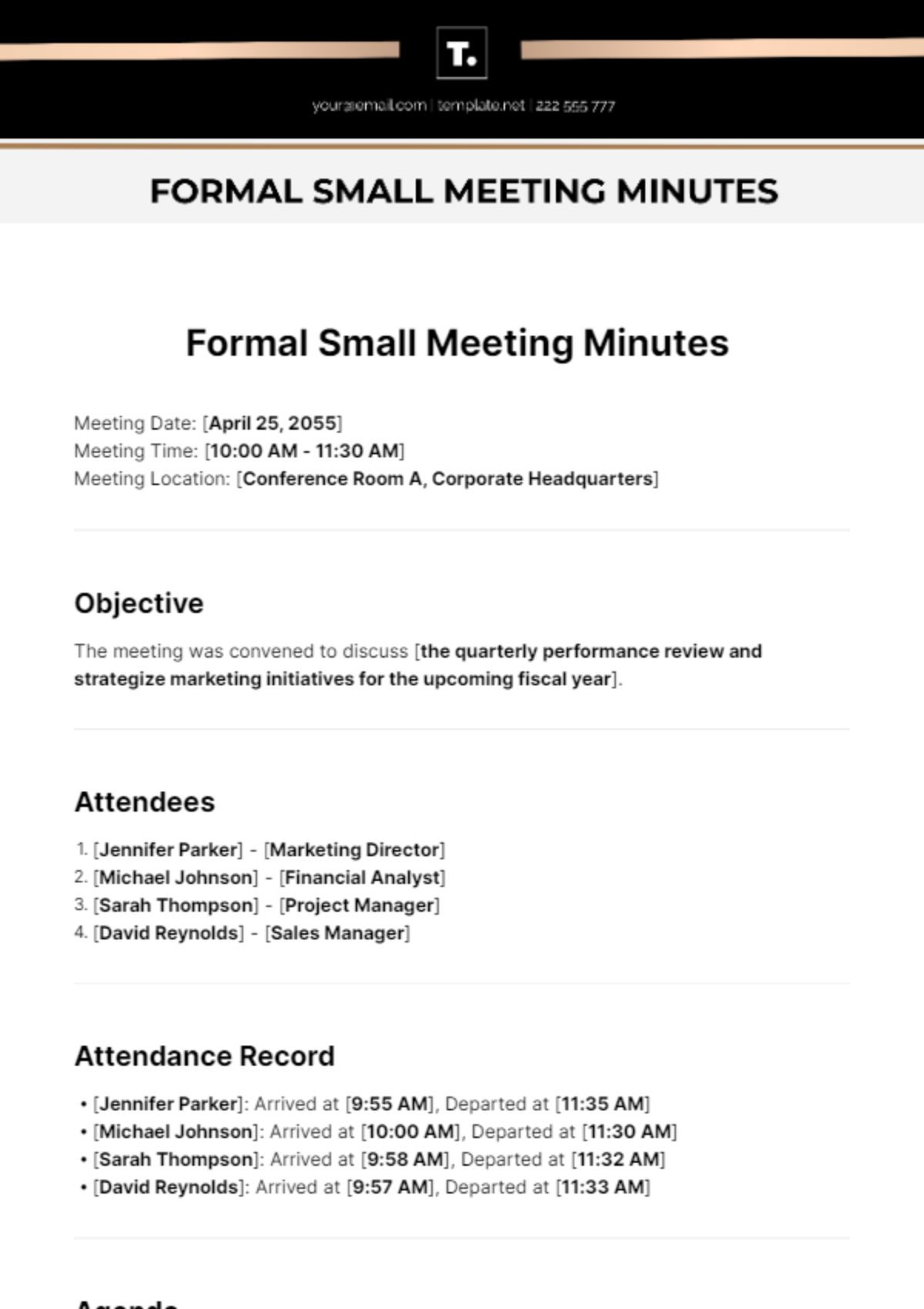 Formal Small Meeting Minutes Template - Edit Online & Download