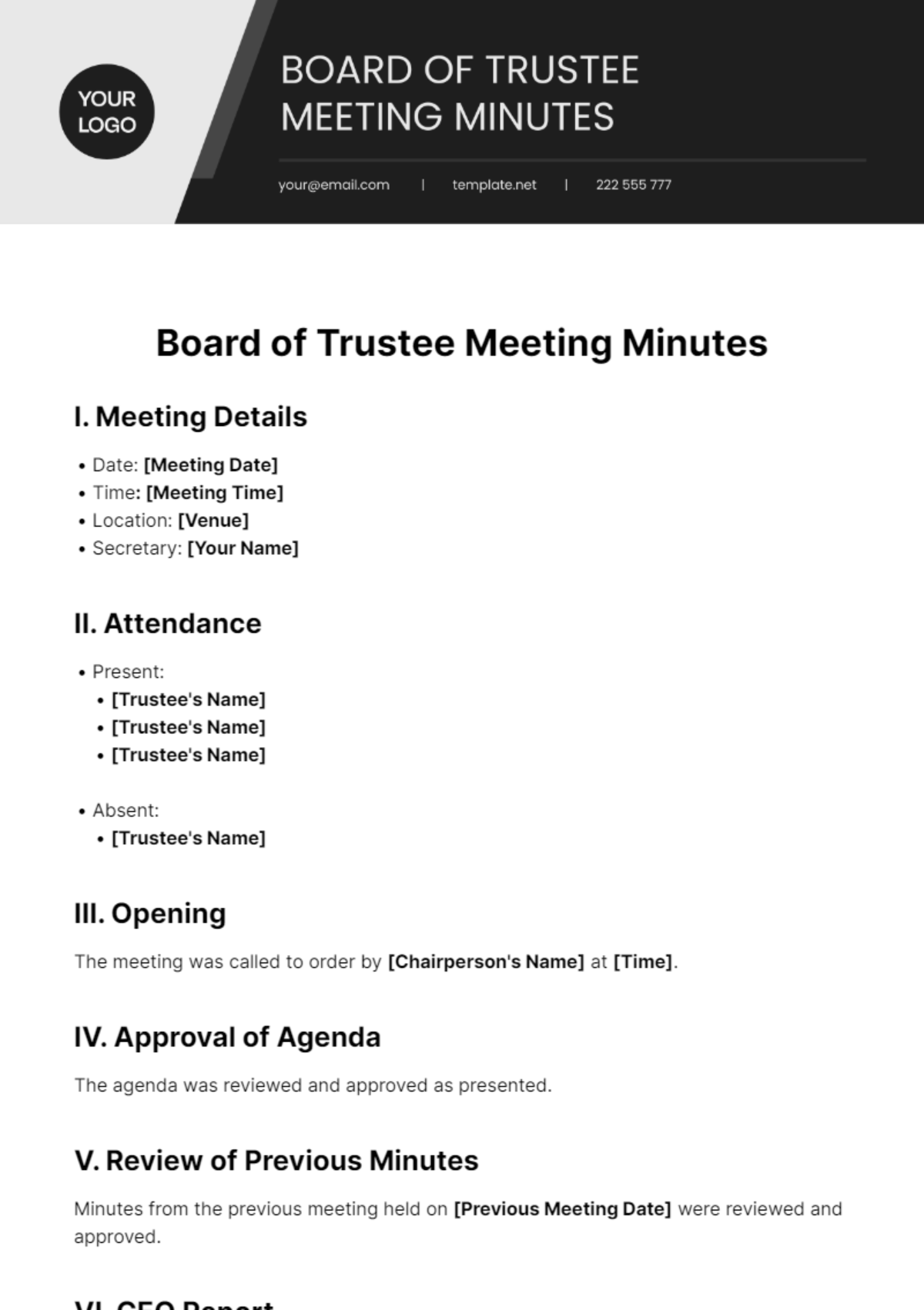 Board Of Trustee Meeting Minutes Template