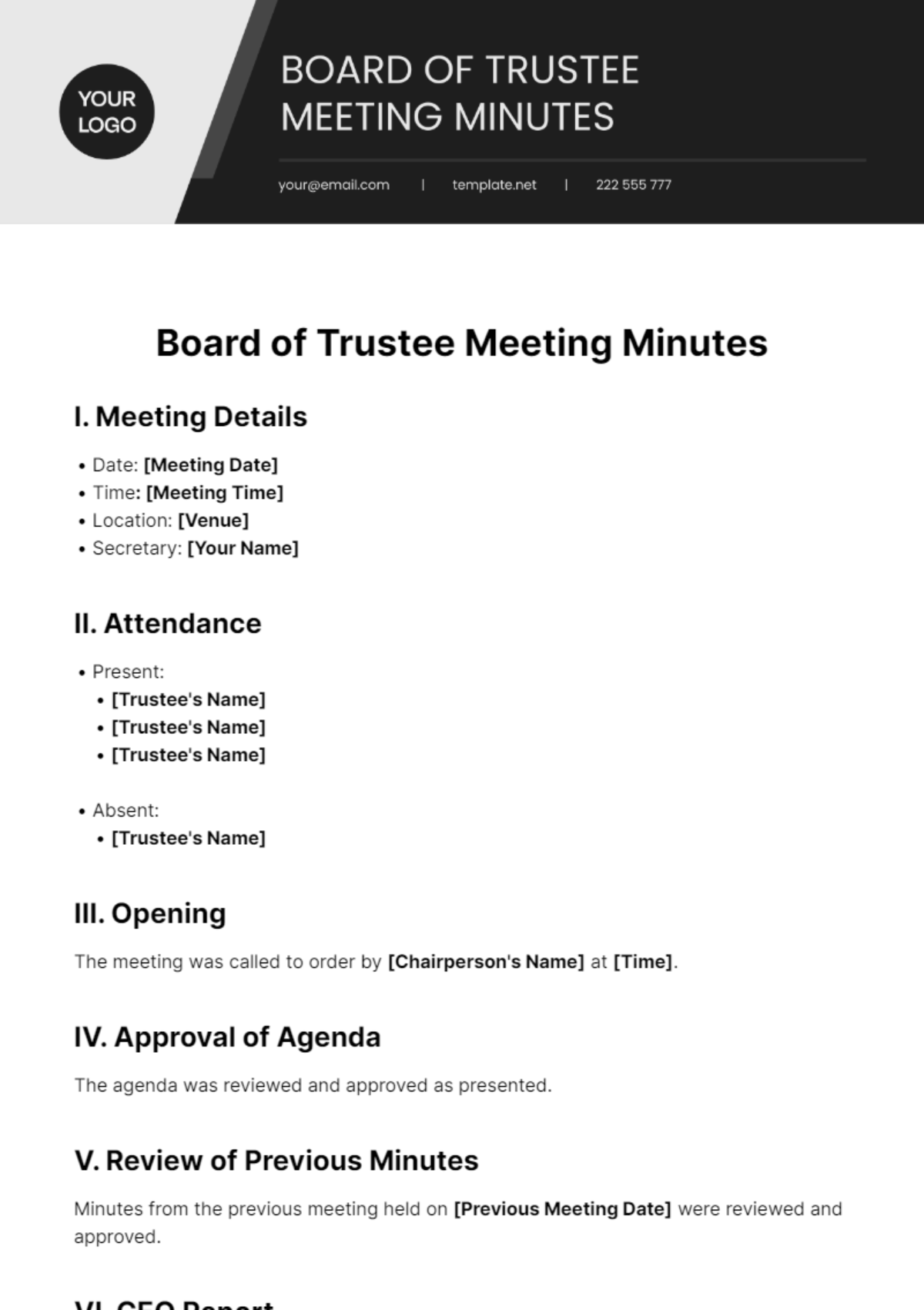 Board Of Trustee Meeting Minutes Template - Edit Online & Download