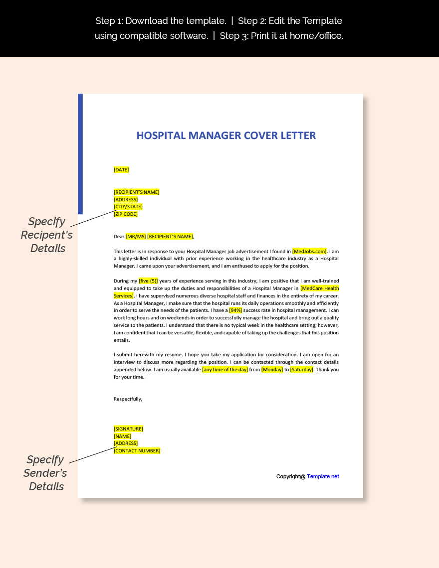 Hospital Manager Cover Letter