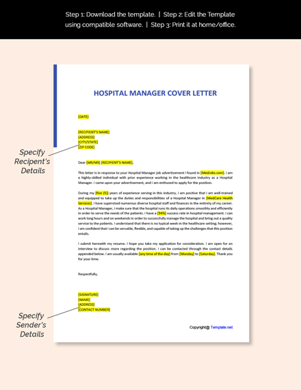 Hospital Manager Cover Letter Template