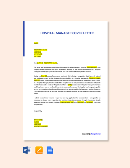 Hospital Manager Cover Letter