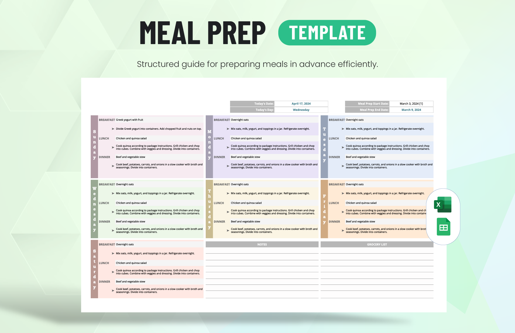 Free Editable Meal Plan Templates In Excel To Download
