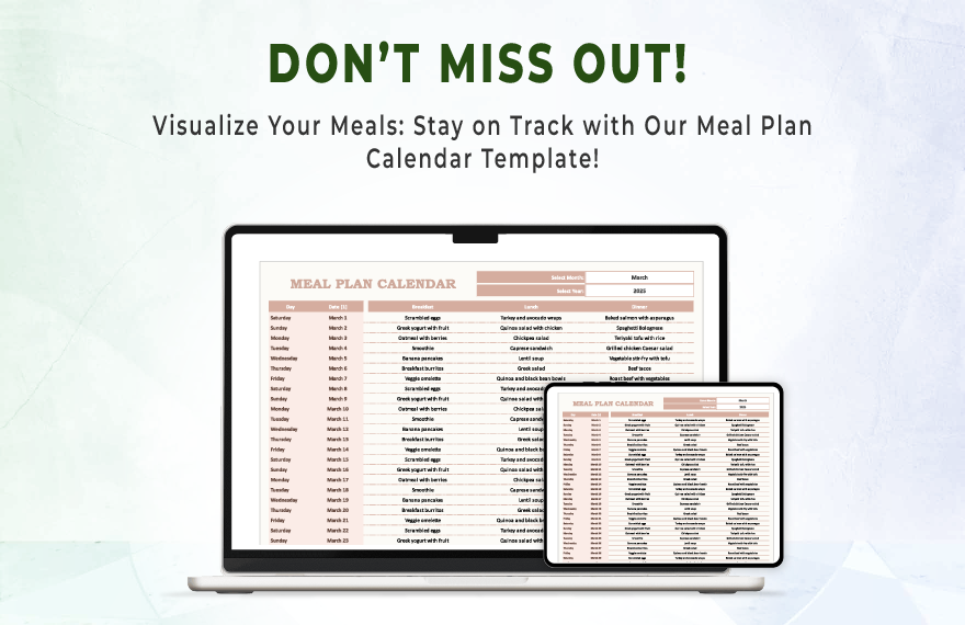 Meal Plan Calendar Template