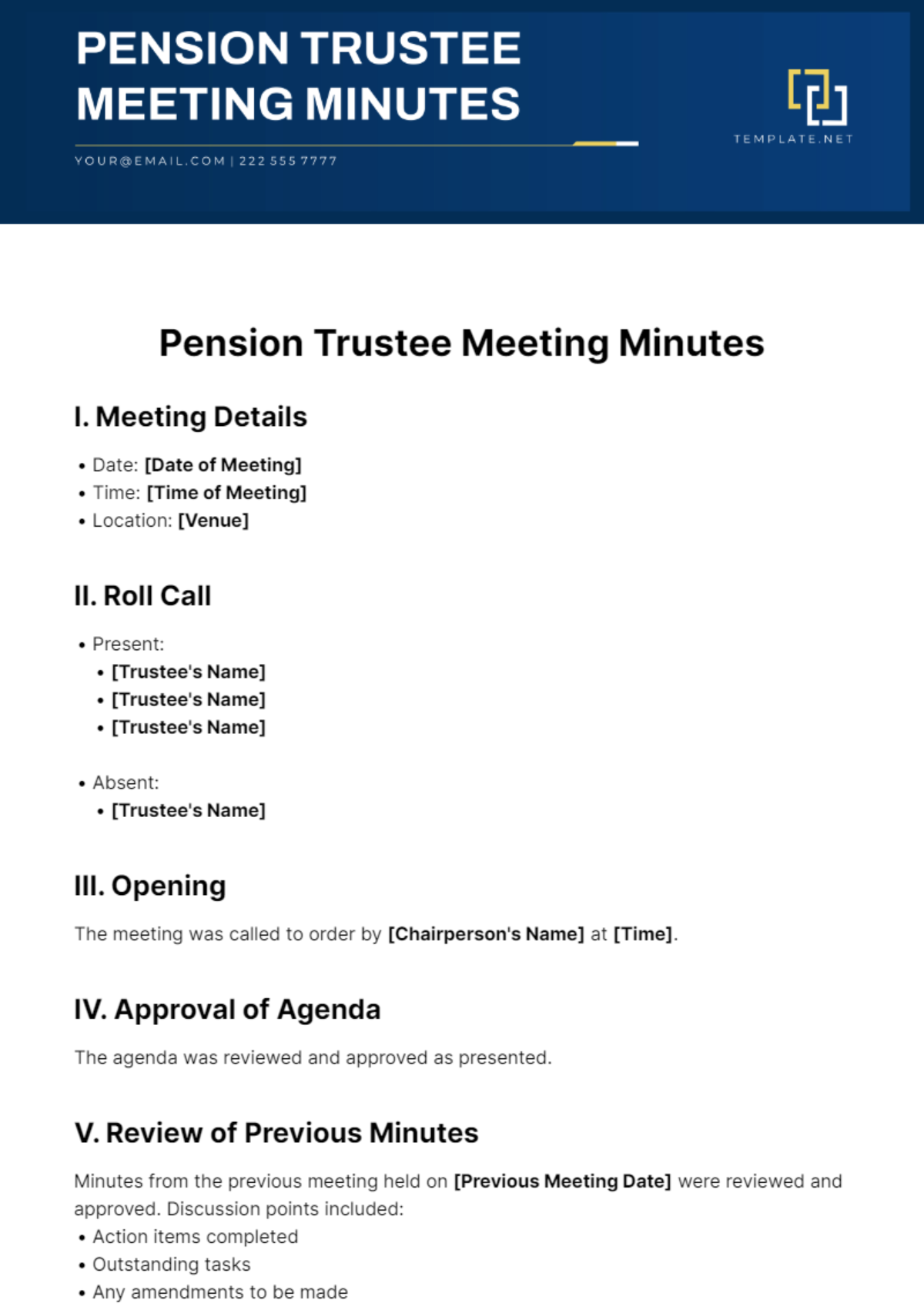 Pension Trustee Meeting Minutes Template