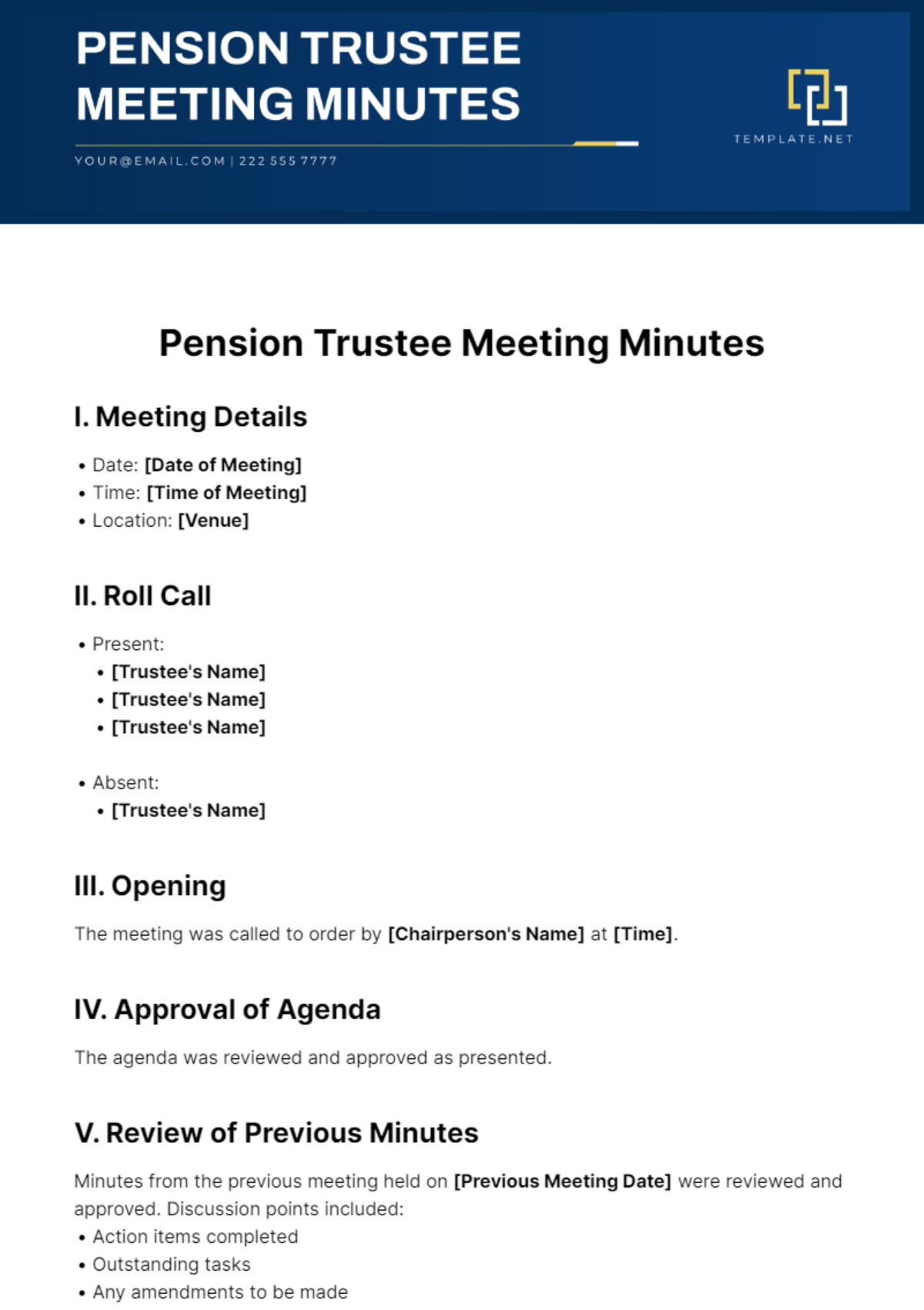 Pension Trustee Meeting Minutes Template - Edit Online & Download