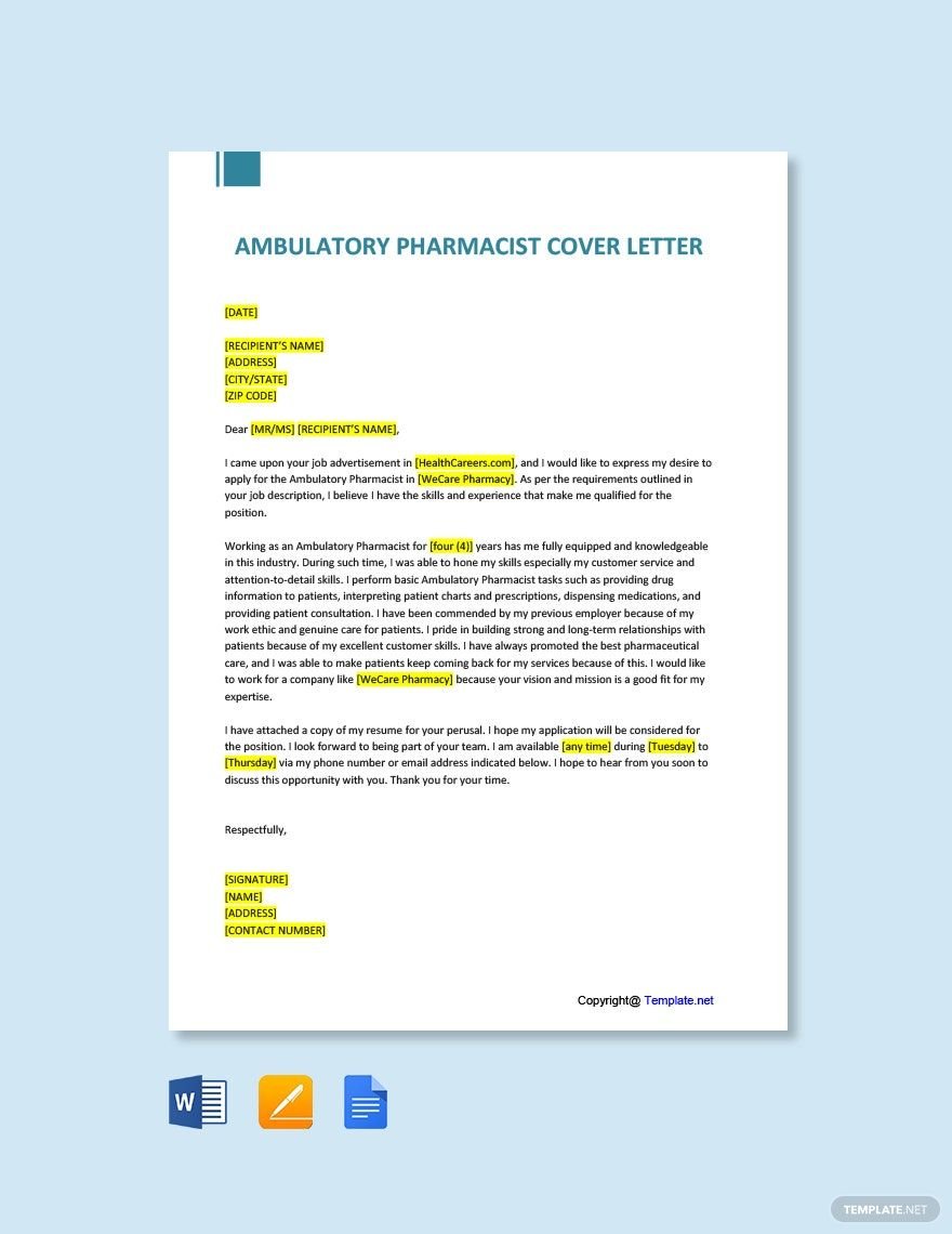 Ambulatory Pharmacist Cover Letter