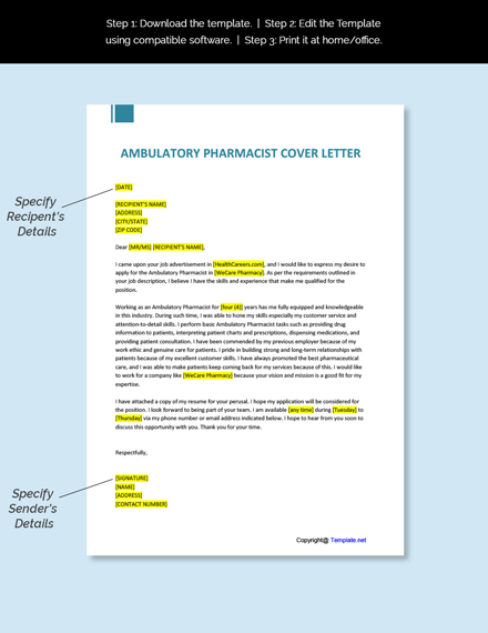Ambulatory Pharmacist Cover Letter Template