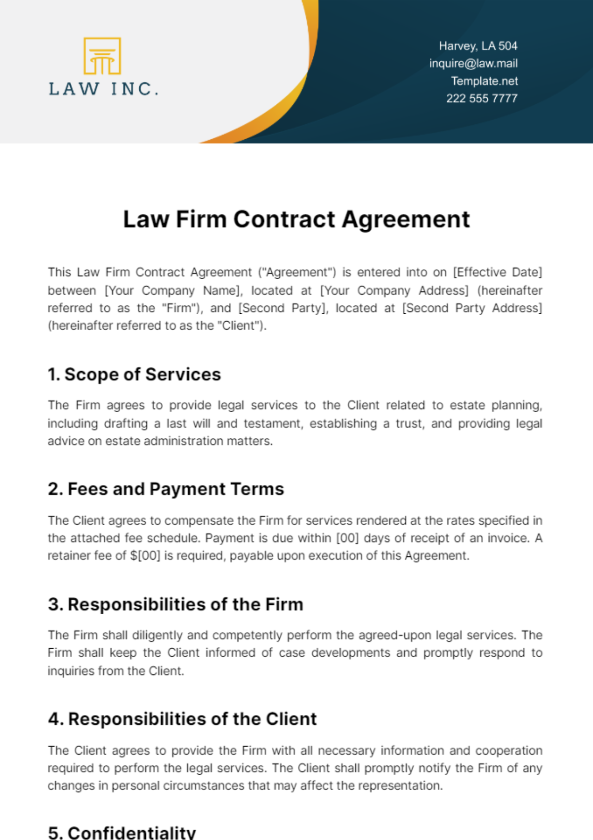 Law Firm Contract Agreement Template
