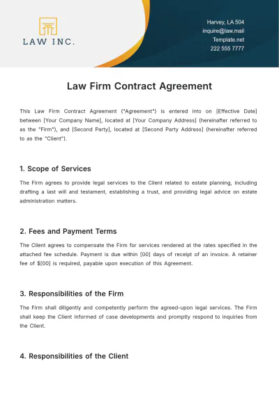 Free Law Firm Contract Agreement Template to Edit Online