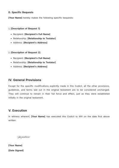 Free Oregon Codicil to Will Template to Edit Online