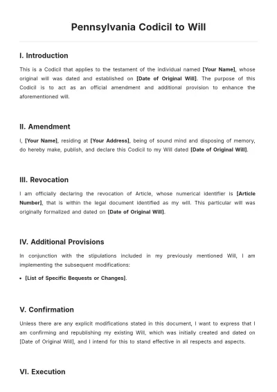 Free Pennsylvania Codicil to Will Template to Edit Online