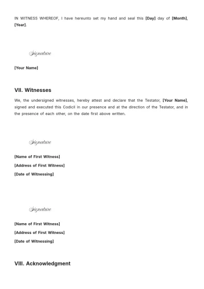 Free Pennsylvania Codicil to Will Template to Edit Online