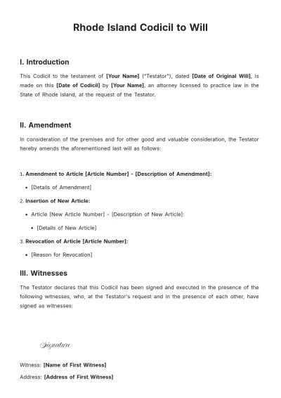 Free Rhode Island Codicil to Will Template to Edit Online