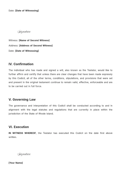 Free Rhode Island Codicil to Will Template to Edit Online