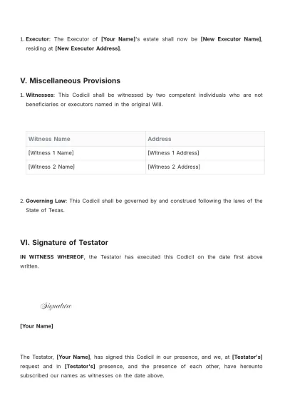 Free Texas Codicil to Will Template to Edit Online