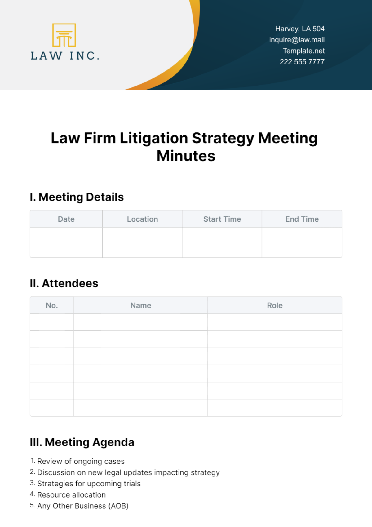 Law Firm Litigation Strategy Meeting Minutes Template
