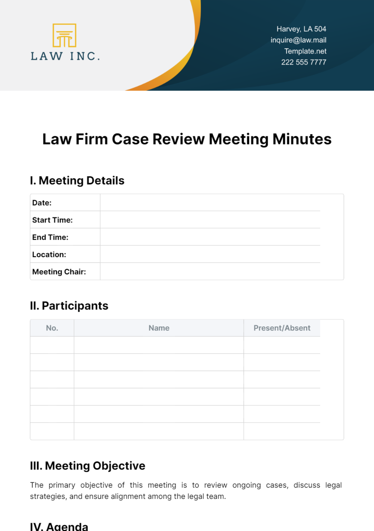 Law Firm Case Review Meeting Minutes Template
