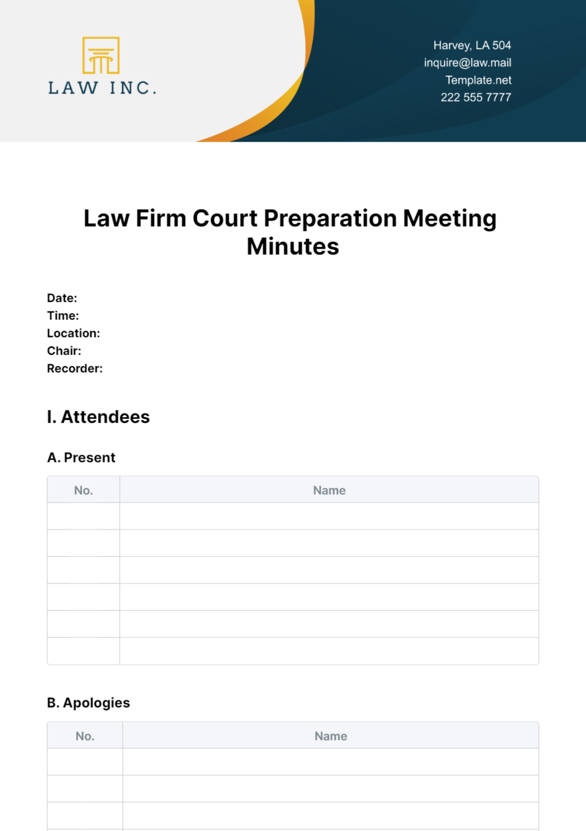 Law Firm Court Preparation Meeting Minutes Template