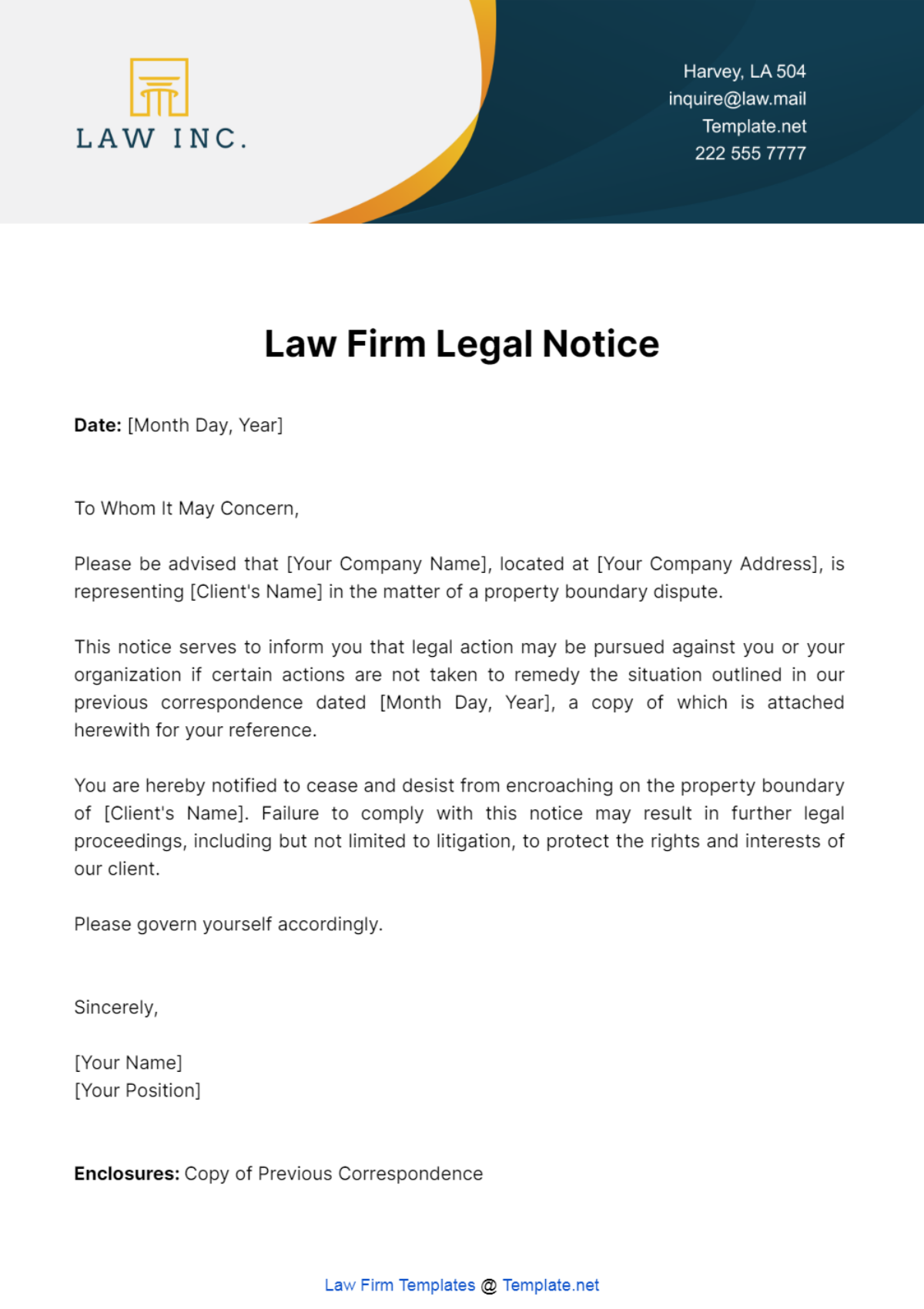 Law Firm Legal Notice Template
