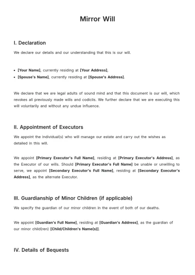 Free Mirror Will Template to Edit Online