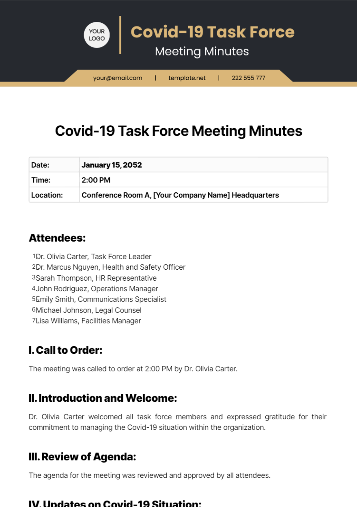 Covid-19 Task Force Meeting Minutes Template