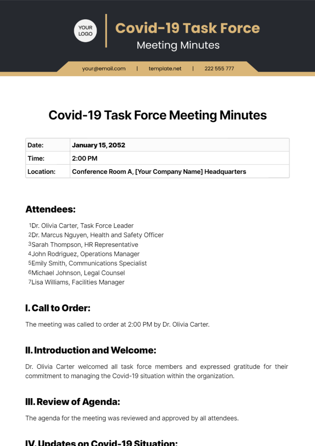 Covid-19 Task Force Meeting Minutes Template - Edit Online & Download