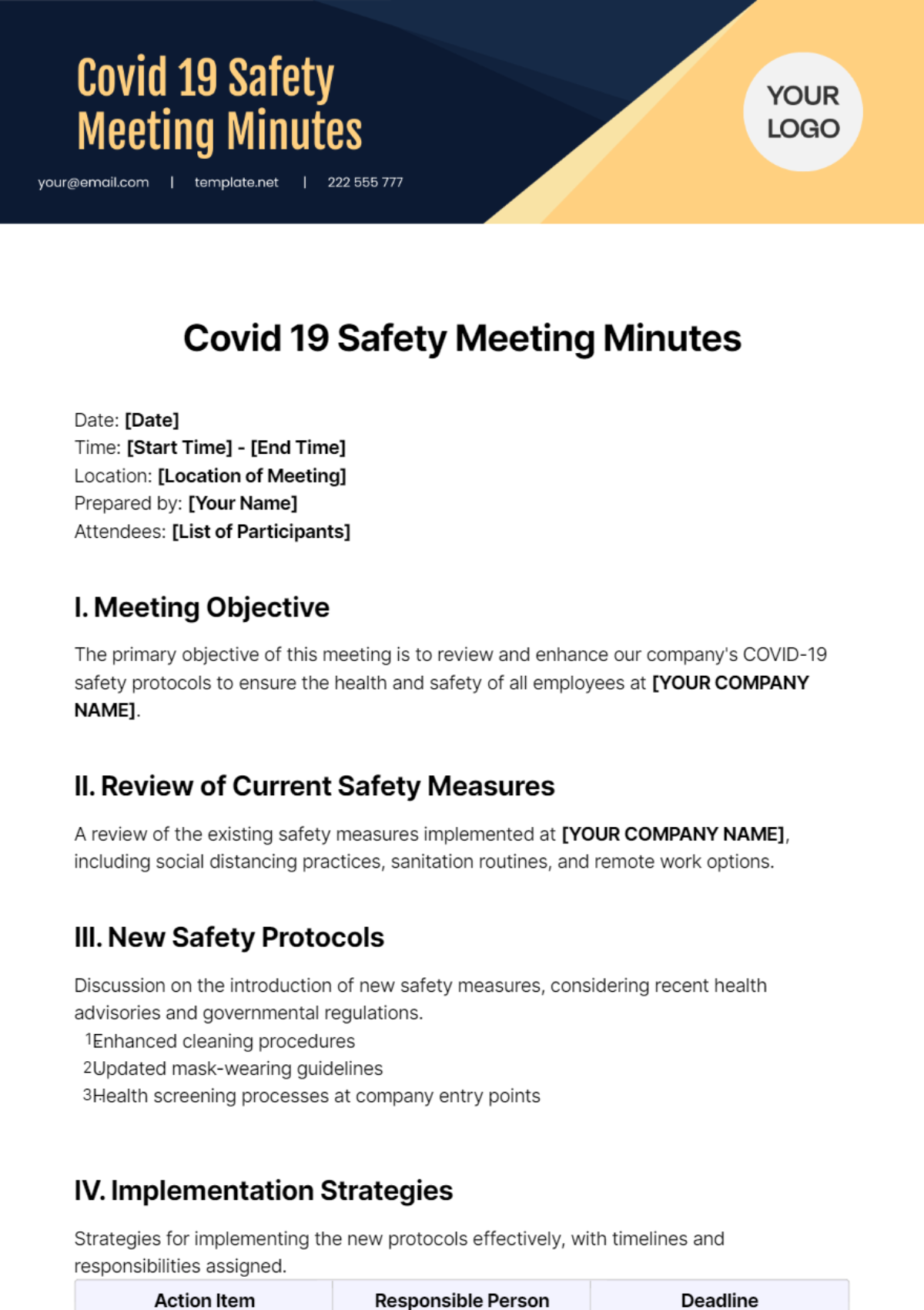 Covid 19 Safety Meeting Minutes Template
