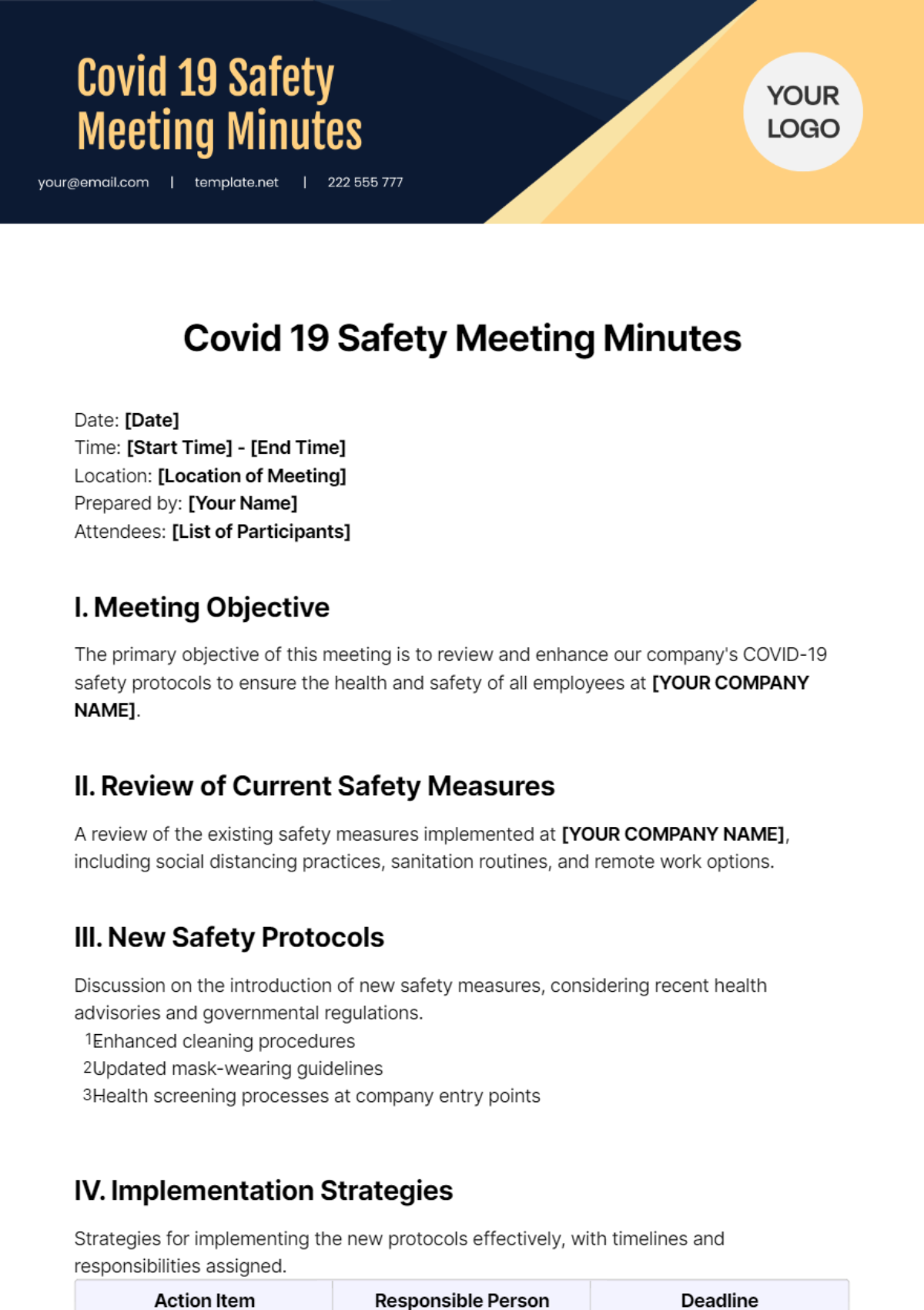 Covid 19 Safety Meeting Minutes Template - Edit Online & Download