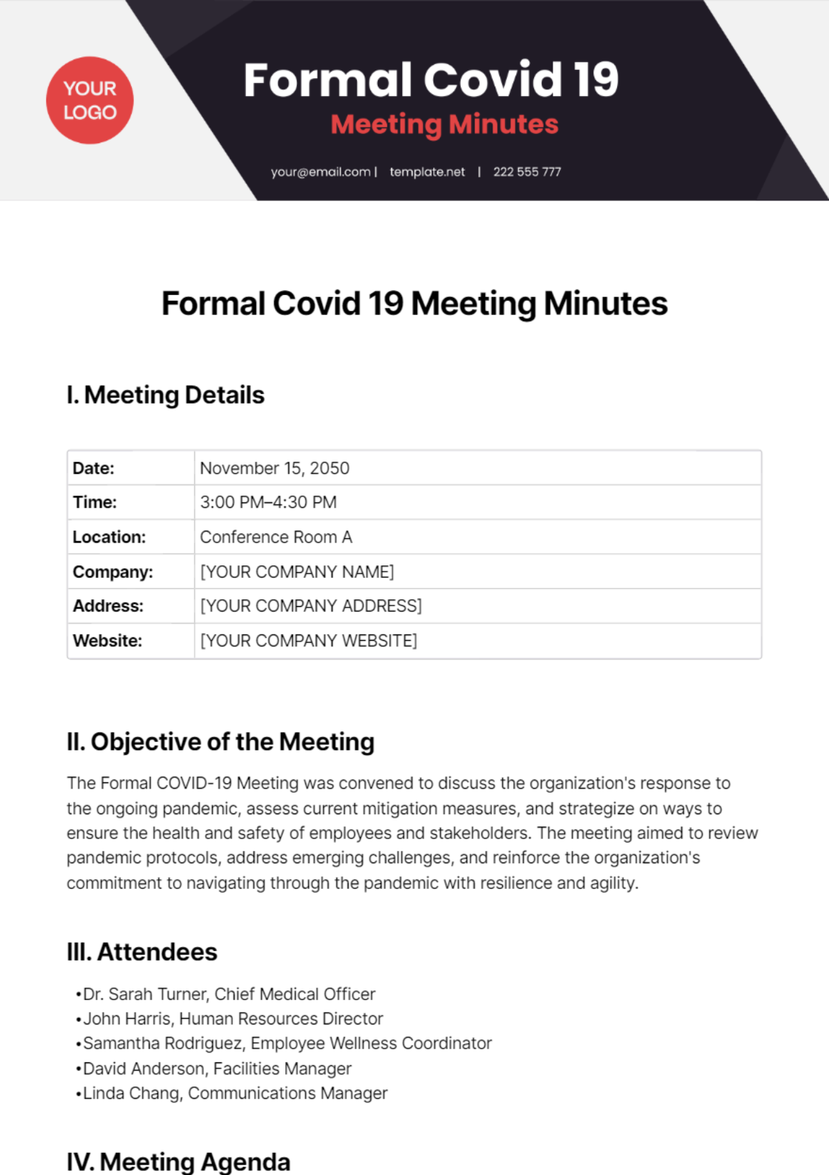 Formal Covid 19 Meeting Minutes Template