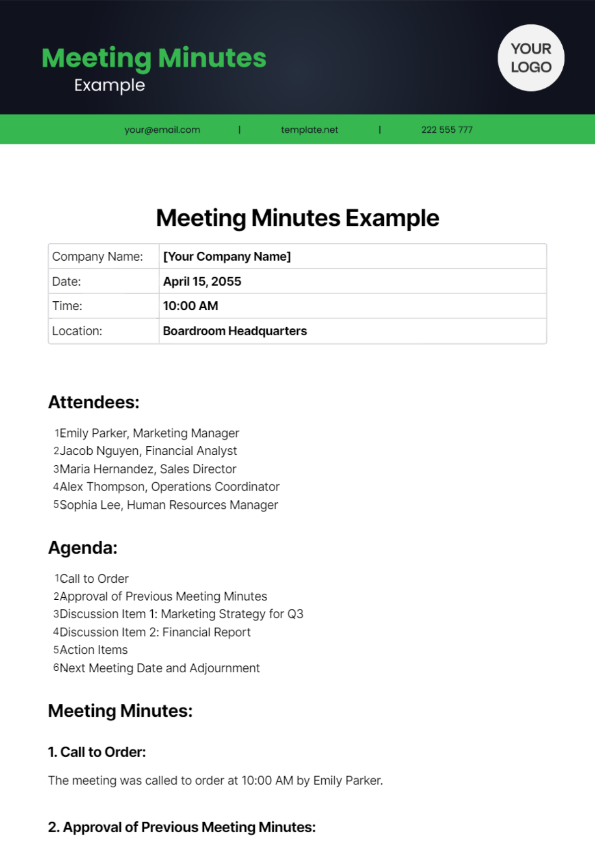 Meeting Minutes Example Template