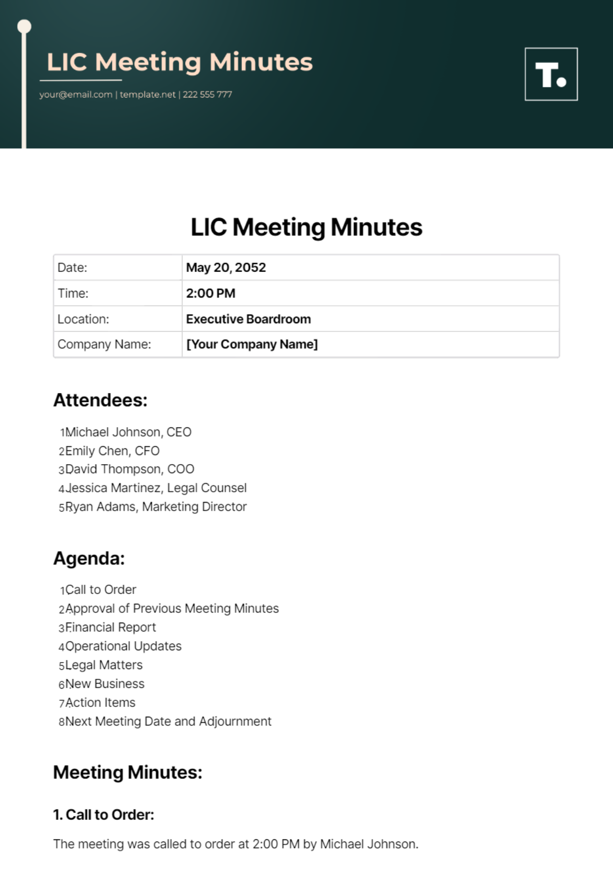 LlC Meeting Minutes Template